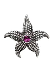 Genuine Amethyst Star Fish Sterling Silver Charm Necklace Antique Relic Finish