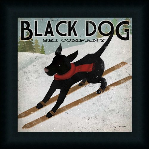 Black Dog Ski Co. by Ryan Fowler Whimsical Labrador Sign Wall Art Print Framed Décor