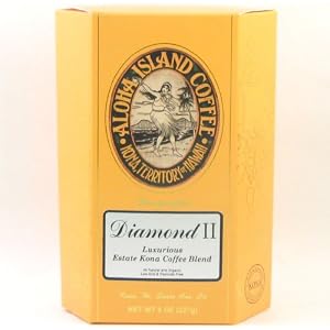 Aloha Island Coffee Company Diamond II, Luxurious Estate Kona Coffee Blend, 8-Ounce Box by Aloha Island Coffee Company