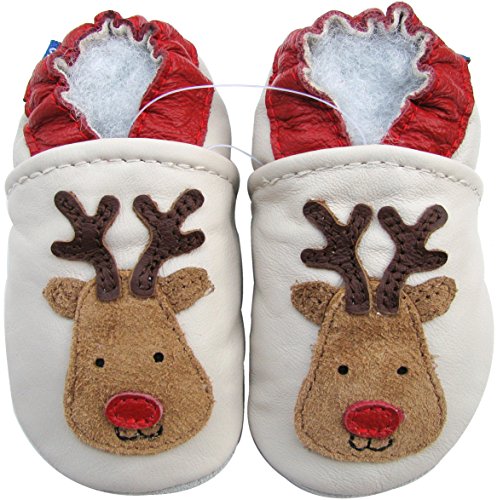 Carozoo Baby Boys' Red nose reindeer Soft Sole Leather Shoes
