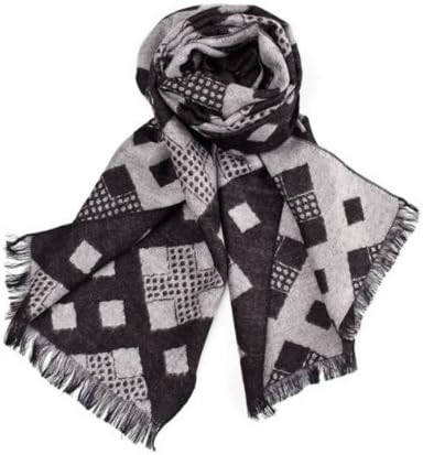 Men's Warm Black White Grid Printed Crochet Pashmina Knit Tassel Soft Scarf for Business,101111
