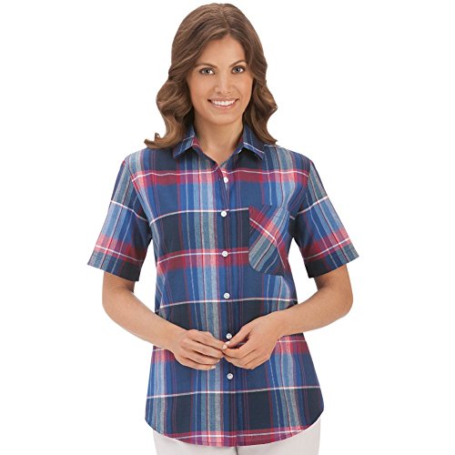 Collections Etc Women's Red, White and Blue Plaid Camp Shirt