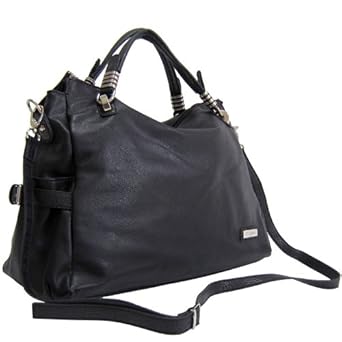 Dasein Designer Large Crocodile Animal Print Trim Carry Tote w/ Belted Accents Black