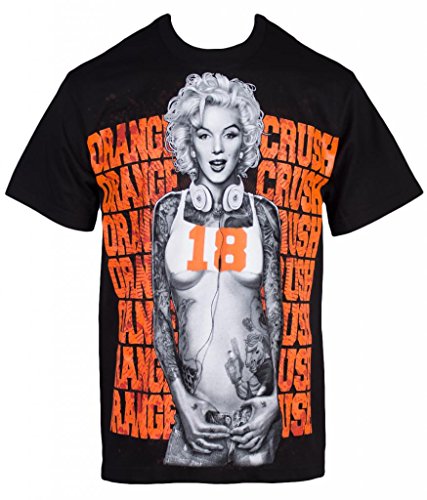 Denver Broncos Orange Crush Tattooed Marilyn Monroe Men's T-Shirt (3XL, Black)