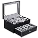 BEWISHOME Watch Box Organizer 20 Men Display Storage Case Metal Hinge Black PU Leather Glass Top Large Holder SSH04B