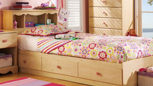 Kitchen: Lily Rose Twin Size Bed with Bookcase Headboard in Romantic Pine Finish By SouthShore Furniture