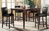 5pcs Walnut Finish Bar Table & Black Bar Stools Set