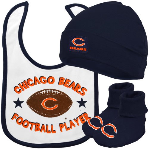 NFL Infant/Toddler Boys' Chicago Bears Bib, Bootie, Cap Set  (Team Color, 6M)