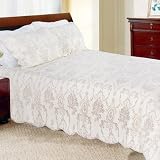 [Serene Night-Ivory] 100% Cotton 3PC Classic Floral Vermicelli-Quilted Quilt Set (Full/Queen Size)