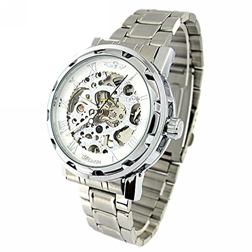 YouYouPifa Skeleton Dial Stainless Steel Strap Hand-Wind Mechanical Men s Watch (White) YouYouPifa Skeleton Dial Stainless Steel Strap Hand-Wind Mechanical Men s Watch (White)