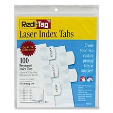 Redi-Tag Printable Laser Index Tabs, 1.125 Inches, White, 100 per Pack (33117)
