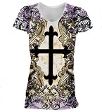 Sanctify HERALDIC EMBLEM Christian Juniors V-Neck White Tee T-Shirt