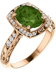 14K Rose Gold 9.00x7.00mm Oval Cut Green Tourmaline and Diamond Ring -- LIFETIME WARRANTY