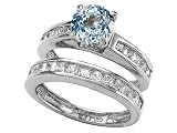2.85 cttw Sterling Silver 14K White Gold Plated Lab Created Round Aquamarine Wedding Set - Gold Plated Silver