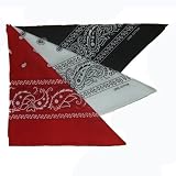 Bandana foulard lot de 3 noir blanc rouge 100% coton
