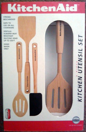 KitchenAid Beechwood 4 Piece Utensil Set , Red