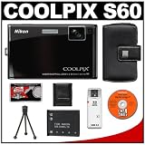 Nikon Coolpix S60 10 Megapixel Digital Camera (Espresso Black) with 5x Optical Zoom + EN-EL10 Battery + Leather Case + Accessory Kit