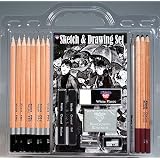 18 Pc Sketch & Drawing Set with Pencils, Charcoals, Erasers