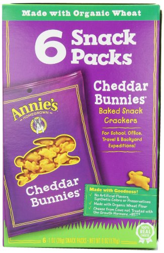 Annie's Homegrown Cheddar Bunnies Baked Crackers, 1-Ounce Snack Packs in 6-Count Boxes (Pack of 6)