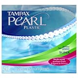 Tampax Pearl Super Absorbency Tampons with Plastic Applicator, Fresh Scent, 36-Count Boxes (Pack of 2)