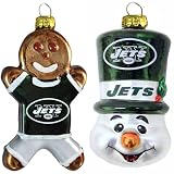 NFL New York Jets Blown Glass Gingerbread Man & Top Hat Snowman Ornament 2-Pack