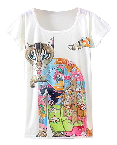 KaiTingu Women's Short Sleeve Art Cat Graphic Print Vintage T Shirt