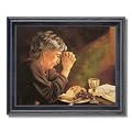 Gratitude Old Lady Praying At Dinner Table Daily Bread Woman Religious Home Decor Wall Picture Black Framed Art Print