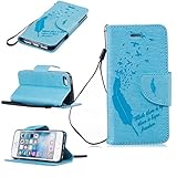 iPhone 5s / iPhone 5 ケース [強化ガラスフィルムを無料で贈ります] SPENUS 手帳型 PUレザー ケース 保護 カバー カード収納ホルダー＆ストラップ付き スタンド機能 マグ
