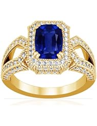 18K Yellow Gold Cushion Cut Blue Sapphire Ring With Sidestones (GIA Certificate)