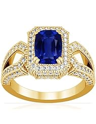 14K Yellow Gold Cushion Cut Blue Sapphire Ring With Sidestones (GIA Certificate)