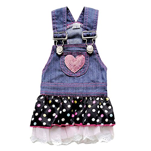 ROPALIA Summer Puppy Pet Dog Cat Denim Strap Dress Polk Dot Jumpsuit Clothes XXS