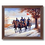 Civil War Blue Soldiers Horses Animal Home Decor Wall Picture Cherry Framed Art Print