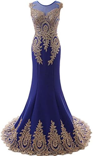 Rzlmin Women's 2016 Appliques Mermaid Long Evening Prom Dress Size 12 Royal Blue