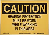 Brady 116042 14 Width x 10 Height B-586 Paper, Black On Yellow Color Sustainable Safety Sign, Legend Caution Hearing Protection Must Be Worn While Working In This Area
