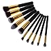 Unimeix 10 pcs Premium Synthetic Kabuki Makeup Brush Set Cosmetics Foundation Blending Blush Eyeliner Face Powder Brush Makeup Brush Kit (Black Golden)
