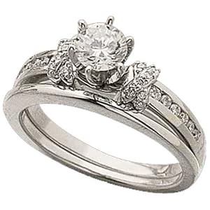 14Kt White Gold Diamond Wedding Ring Set (Center stone is not included)