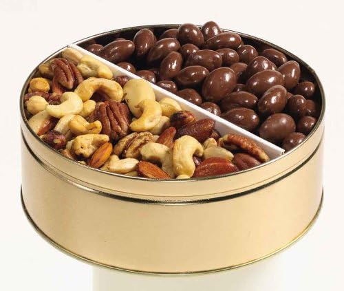 26 oz. 2-way snack tin with Mixed Nuts and Chocolate Covered Almonds from Entrees to Excellence