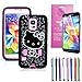 Epic Gadget(TM) Samsung Galaxy S5 i9600 Hybrid Heavy Duty Protective Combo Case Cute Pink Miss Kitty Shockproof Cover Skin With Built in Screen Protector + Free Screen Protector and 1 Stylus Pen (Hello Kitty Pink Case)