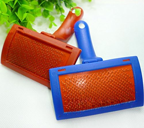 Pet Dogs Cats Rabbits Grooming Pin Comb Blue+Red Slicker Brush Trimmer Tool 1 PC