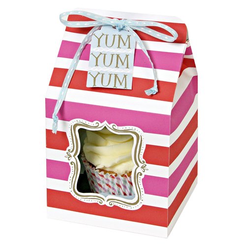 Meri Meri Pink and Red Striped Small Cupcake Box, 4-Pack