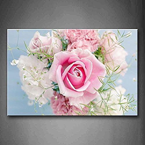 Bling Decor Bunch Of Beautiful Flowers In Pink With Small Leaves Wall Art Painting Picture Print On Canvas Flower Pictures For Room