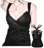 Living Dead Souls Womens EYELET TOP WITH SHEER BOW- Black