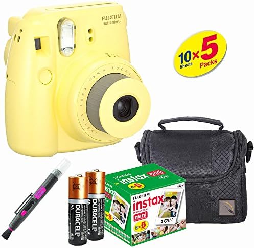 Fujifilm Instax Mini 8 Instant Film Camera (Yellow) - Fujifilm Instax Film (50 PCS) - Compact Case - Quality Photo Brush