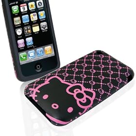Housse Pvc Hello Kitty noir Et rose + film de protection IPhone 3G 3GS