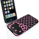 Housse Pvc Hello Kitty noir Et rose + film de protection IPhone 3G 3GS