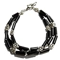 Handmade Black Agate Bracelet With Silver Floral Beads