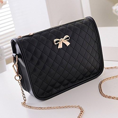 playcos New Fashion Women Synthetic Leather Casual Bow Shoulder Bag Cross Bag Handbag Black