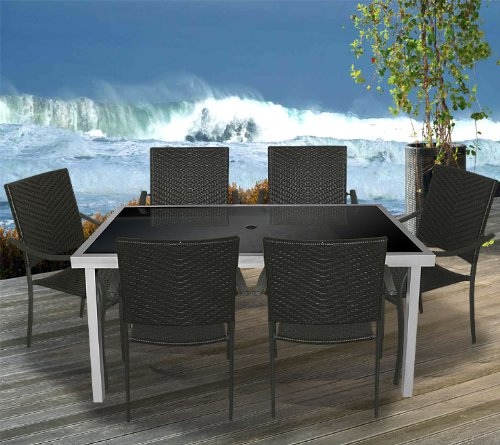 Gartengarnitur Aluminium P. Rattan 150x90cm - 7tlg.