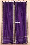 Purple Tie Top / Ribbon Top Purple Silk Sari fabric Drapes, Panels, Curtains