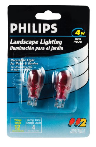 Philips Landscape Lighting 4-Watt Wedge Base 12-Volt T5 Red 2Pack